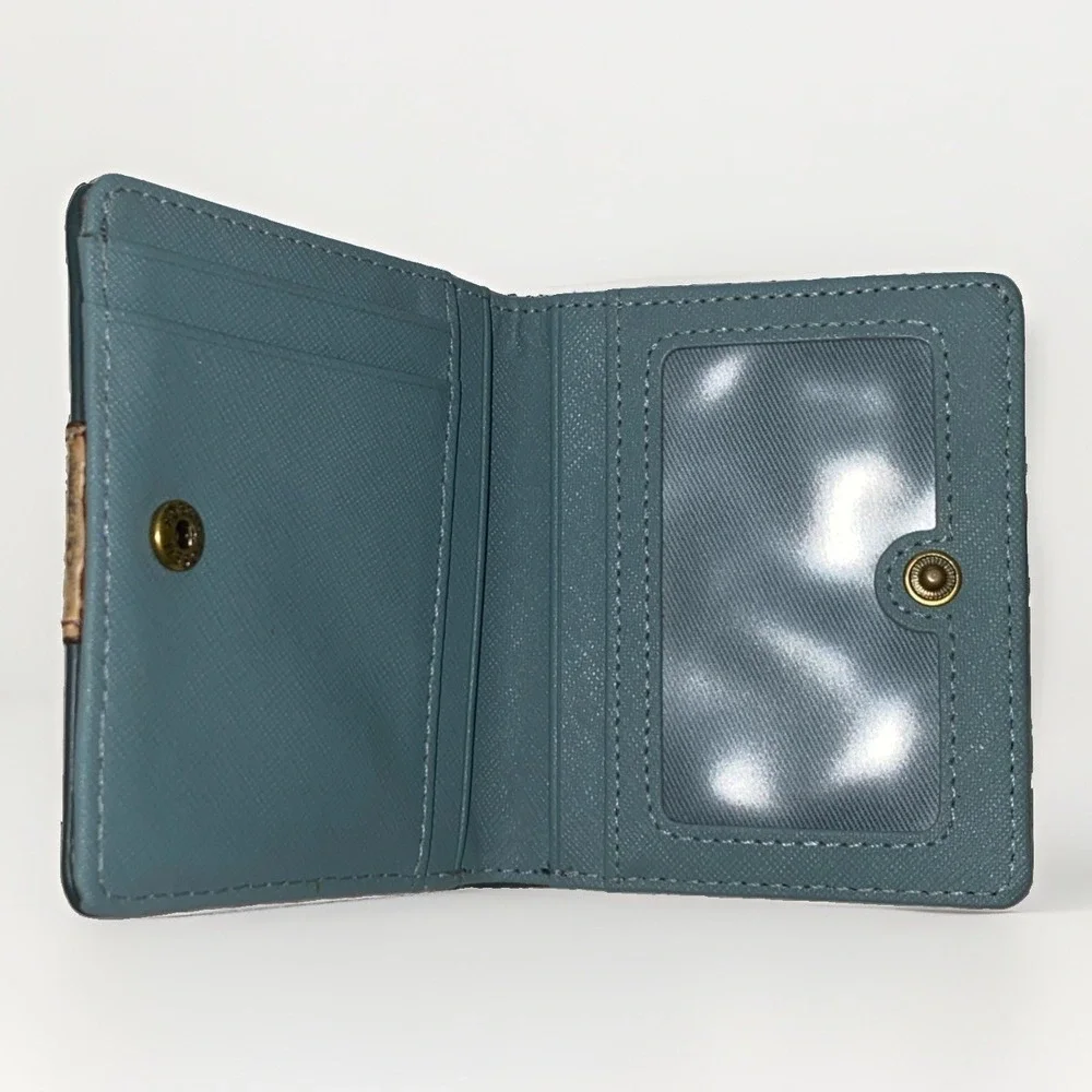 Fossil Multicolor Geometric Print Slim Card Holder Wallet Leather Trim